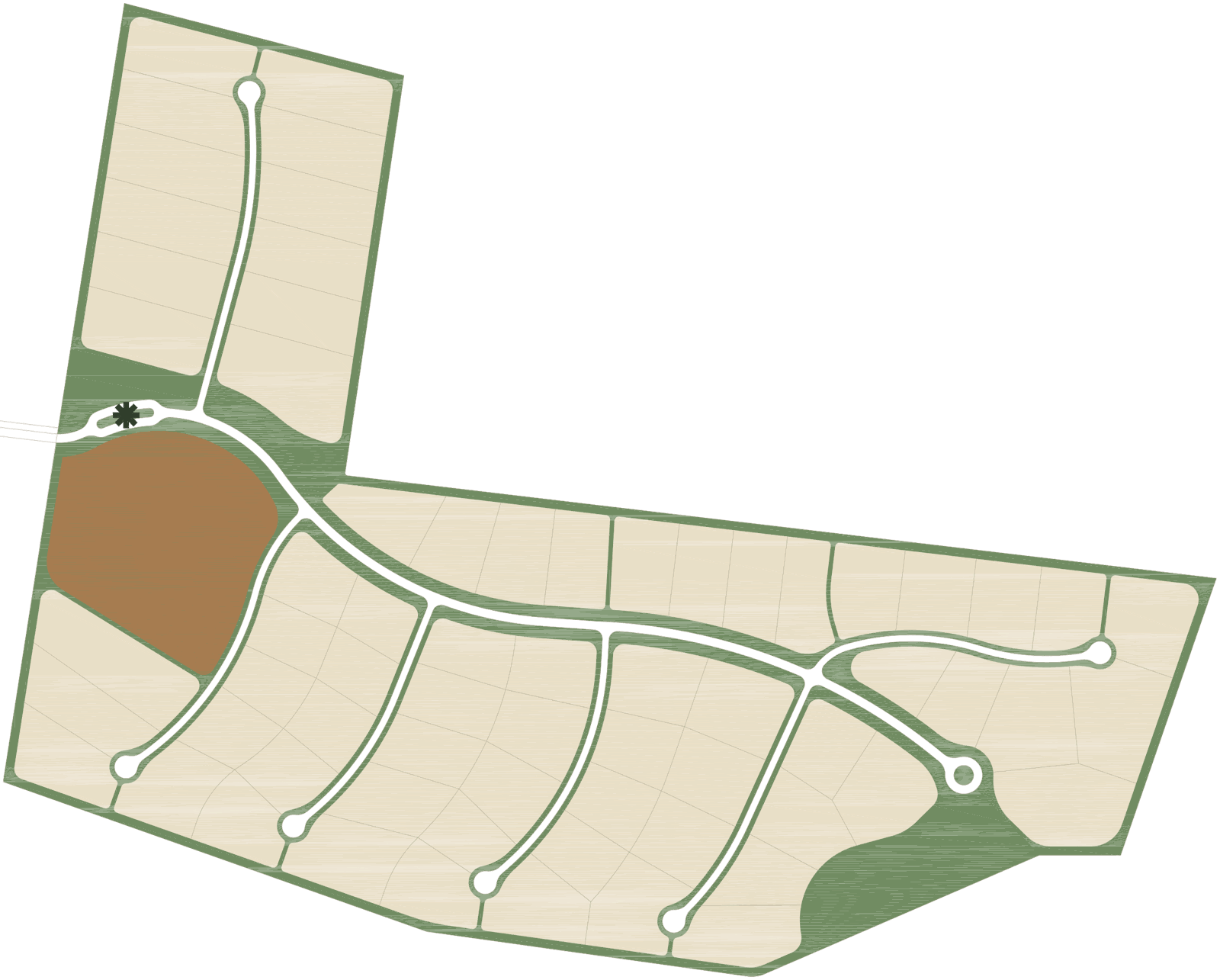Masterplan de Aldeana: fincas, La Casona, áreas verdes y portería